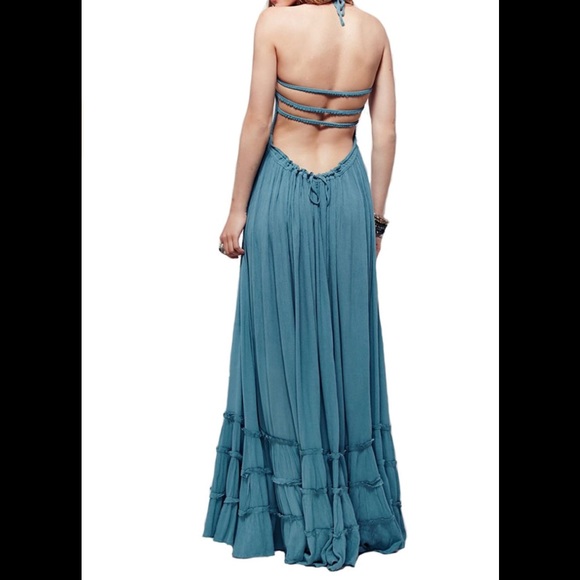 Boho teal backless dress - Picture 2 of 6